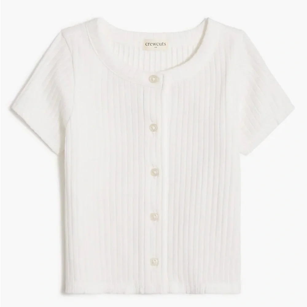 NWT J. Crew Crewcuts Girls' Ribbed Button-front Tee White